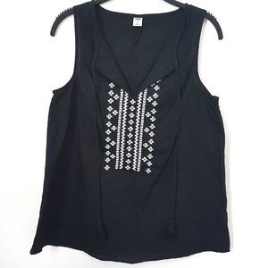 Old Navy Black Embroidered Sleeveless Top, Size S